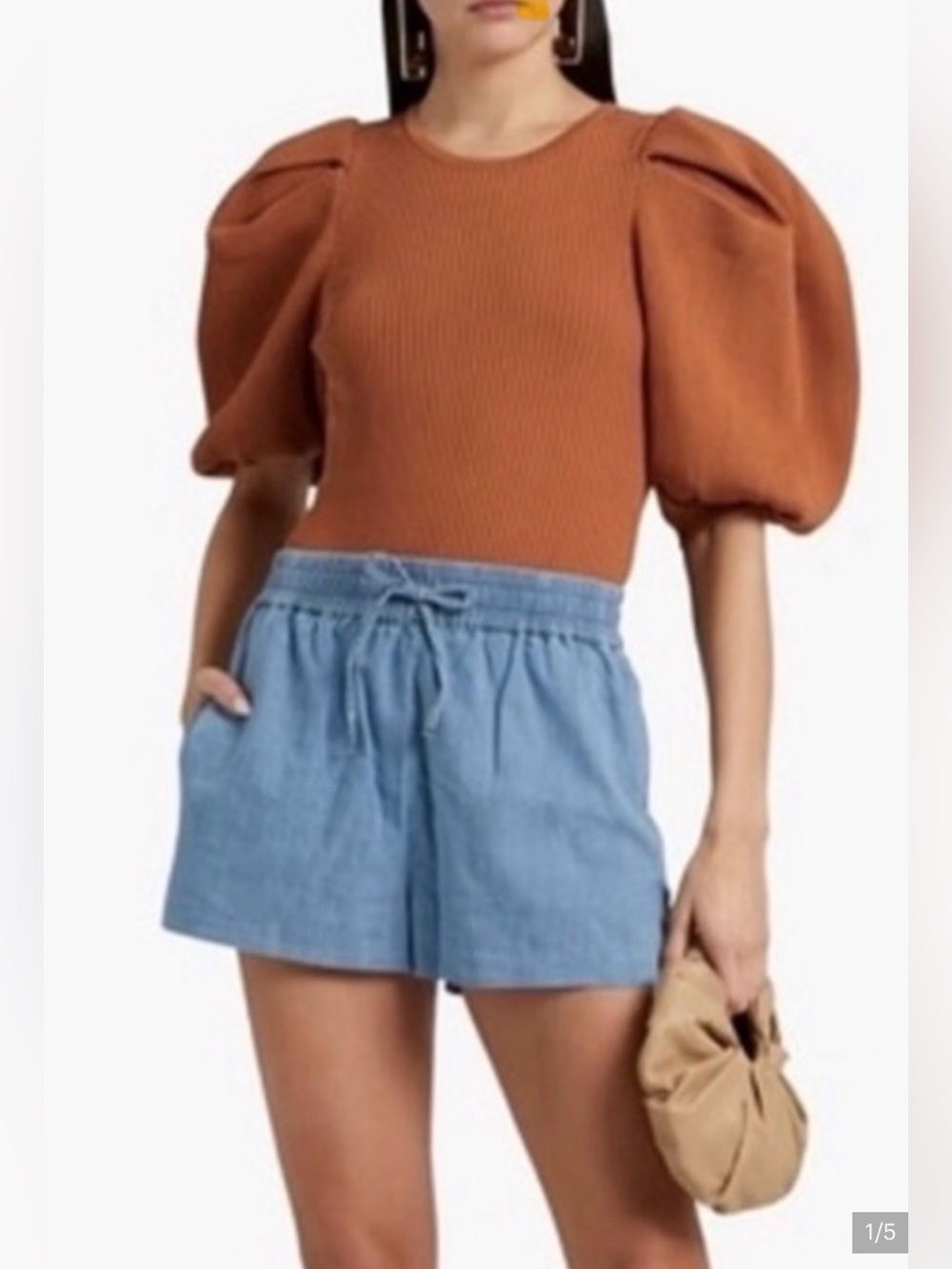 Alice + Olivia Whitney Light Blue High Waist Drawstring Shorts